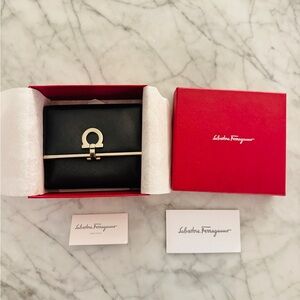 Salvatore Ferragamo Gancini Black Wallet with Silver Clasp